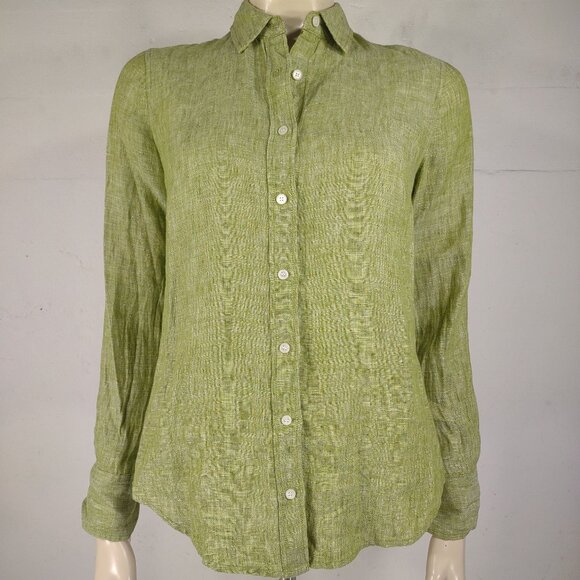 J. Crew Baird McNutt green 100% Linen long sleeve button front shirt ladies 0 - Picture 1 of 7